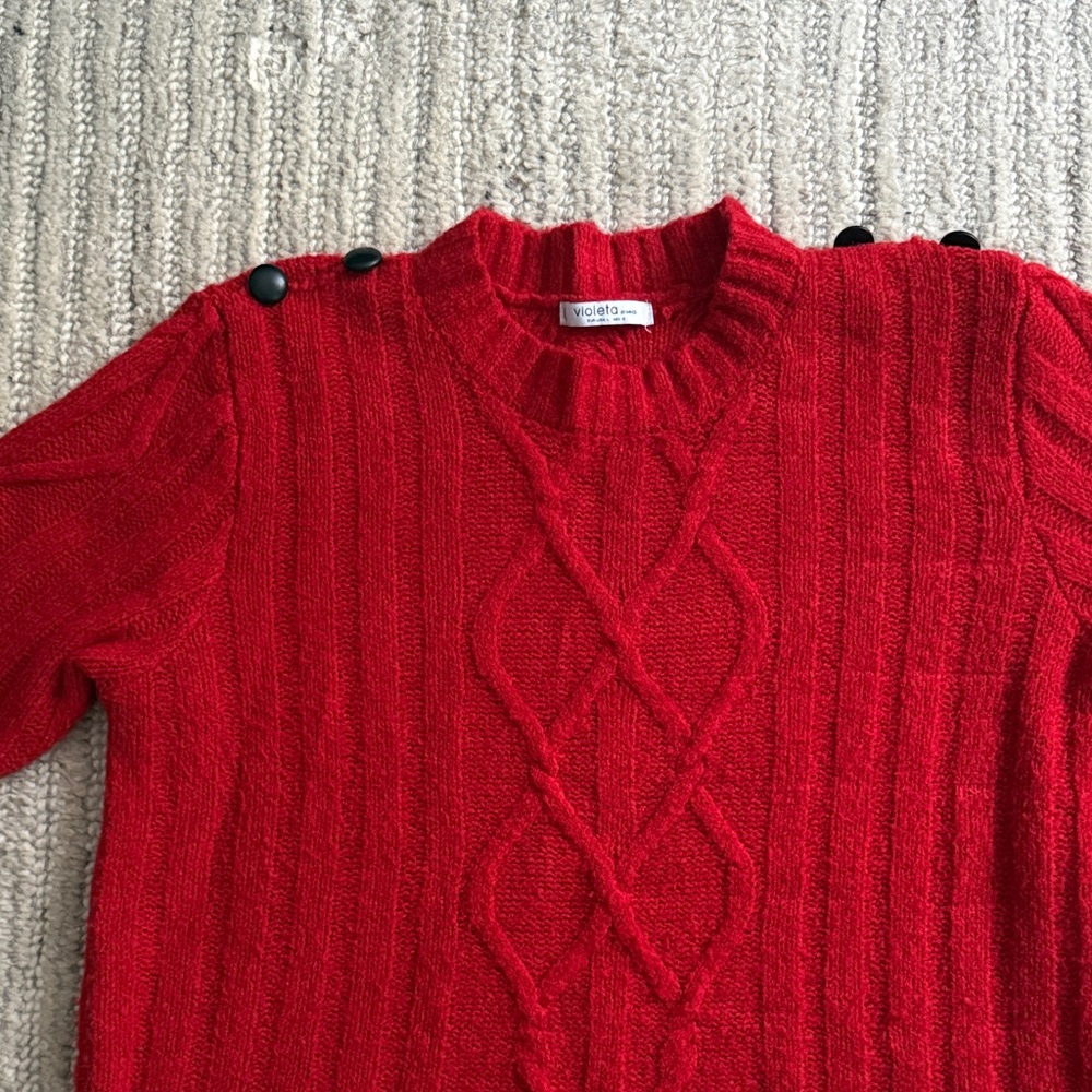 Mango / Violeta L Red Cable Knit Sweater